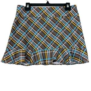 All By Jofit Brown Plaid Mini Ruffle Tennis Pickleball Golf Sports Skirt size 12